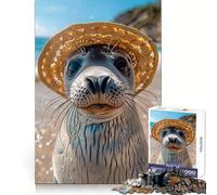 Puzzle da 1000 pezzi "Foca nel Cappello di Paglia" per adolescenti, gioco di logica e rilassamento, con bordi sottili, da collezione (38x26cm)