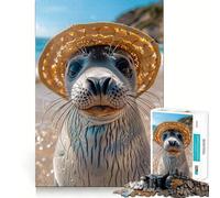 Puzzle da 1000 pezzi "Foca nel Cappello di Paglia" per adolescenti, gioco di logica e rilassamento, con bordi sottili, da collezione (38x26cm)