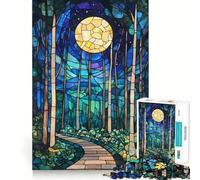 Puzzle da 1000 pezzi "Foresta al chiaro di luna" con vetrata artistica ideale per adolescenti un gioco stimolante per la mente perfetto per il relax e per esporre opere d'arte di precisione 50x75cm