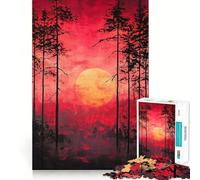Puzzle da 1000 pezzi "Foresta al tramonto rosso" per adulti, ideale per rafforzare la memoria, divertimento e svago, con bordi di qualità e design elegante (50x75cm)