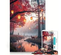 Puzzle da 1000 pezzi "Foresta autunnale con lanterne e cervi",puzzle di logica e costruzione con bordi sottili,gioco di svago,regalo di compleanno divertente (38x26cm)