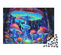 Puzzle da 1000 pezzi "Foresta di funghi al neon" con giaguaro al neon nella foresta di funghi,giochi educativi per adulti. Bellissima decorazione, compleanni. Dimensioni: 52x38 cm.