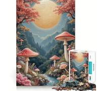 Puzzle da 1000 pezzi "Foresta di funghi con fiume al chiaro di luna" per ragazzi, gioco di logica, attività per rafforzare lo spirito di squadra, taglio di qualità, regalo memorabile (38x52cm)