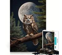 Puzzle da 1000 pezzi "Foresta di gufi e luna" per adulti, ideale per rafforzare la memoria e il legame familiare, con bordi netti, perfetto come regalo di compleanno (38x52cm)