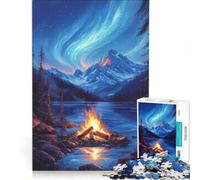 Puzzle da 1000 pezzi "Fuoco notturno sotto l'aurora boreale" gioco rompicapo rilassante e stimolante per la mente ideale come regalo per tutta la famiglia 38x26cm