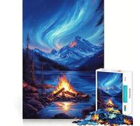 Puzzle da 1000 pezzi Fuoco notturno sotto l'aurora boreale per adolescenti, puzzle di memoria, leggero, rilassante, immagine da assemblare, (50x75cm)