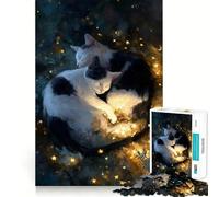Puzzle da 1000 pezzi "Gatti addormentati circondati da stelle" per adulti, gioco di logica, per il tempo libero a casa, taglio preciso, regalo affettuoso 38x52cm