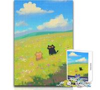 Puzzle da 1000 pezzi Gatti in un campo di fiori Giocattolo Gioco intellettuale Apprendimento Educativo Regalo per compleanni Dimensioni 50x75cm