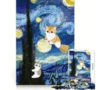 Puzzle da 1000 pezzi "Gatti in una notte stellata" per ragazzi,ideale per allenare la memoria,alleviare lo stress,divertirsi,bordi netti e come regalo perfetto (50x75cm)