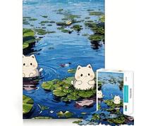 Puzzle da 1000 pezzi "Gatti in uno stagno con ninfee" Gioco di precisione e stimolante per la mente,ideale per momenti di relax e divertimento,regalo di compleanno (38x26cm)