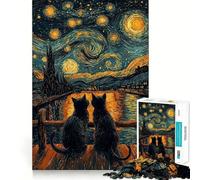 Puzzle da 1000 pezzi "Gatti nella notte stellata" per adulti, gioco stimolante per la mente, gioco di gruppo, dettagli nitidi, regalo perfetto 50x75cm