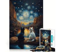 Puzzle da 1000 pezzi Gatti nella notte stellata per ragazzi, gioco di logica, passatempo rilassante, taglio preciso, 38x52cm