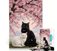 Puzzle da 1000 pezzi "Gatti romantici sotto l'albero di ciliegio" per adolescenti, gioco di intelletto, relax mentale, taglio di qualità, regalo per le vacanze (38x26cm)