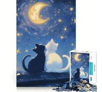 Puzzle da 1000 pezzi Gatti sotto la luna Gioco di costruzione per amanti dei gatti,taglio preciso,concentrazione artistica,relax,divertimento per compleanni (50x75cm)