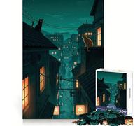 Puzzle da 1000 pezzi "Gatti sui tetti di notte" per adolescenti,stimola la logica,facile da completare,con incastro perfetto,regalo stagionale (38x52cm)