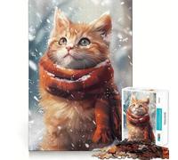 Puzzle da 1000 pezzi "Gattino arancione in inverno" per adulti, gioco stimolante per la mente, per interni, con taglio preciso e dettagli artistici (50x75cm)