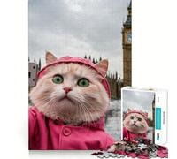 Puzzle da 1000 pezzi Gatto a Londra che si fa un selfie,decorazione con taglio preciso,gioco per la mente,regalo,gioco rilassante,attività per compleanno (38x26cm)
