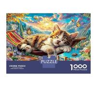 Puzzle da 1000 pezzi "Gatto addormentato" con cavaliere nel cielo per adulti dai 12 anni in su, gioco educativo, decorazione per la casa di compleanno difficili e stimolanti, 70x50 cm