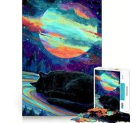 Puzzle da 1000 pezzi "Gatto addormentato sotto il cielo cosmico" per adulti e ragazzi, ideale per migliorare la memoria, per un relax leggero e piacevole, con tagli netti e un regalo delizioso 38x52cm