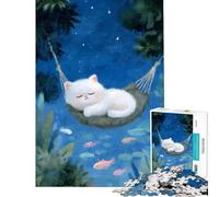 Puzzle da 1000 pezzi - Gatto addormentato su un'amaca sotto le stelle - Puzzle da 1000 pezzi - Decorazione per la casa - Giocattolo - Difficile - Ideale come regalo (75x50cm)