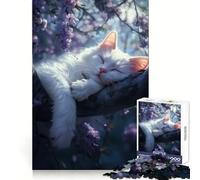 Puzzle da 1000 pezzi "Gatto addormentato tra i fiori" per ragazzi, gioco di logica e svago, bordi sottili, regalo speciale 38x26cm