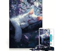 Puzzle da 1000 pezzi "Gatto addormentato tra i fiori" per ragazzi, gioco di logica semplice e rilassante, taglio perfetto, regalo di compleanno 38x52cm