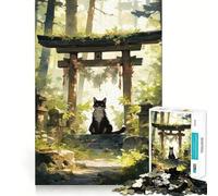 Puzzle da 1000 pezzi Gatto al cancello Torii nella foresta,decorazione con bordi precisi,gioco cognitivo,divertente e rilassante,regalo di Natale (50x75cm)