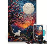 Puzzle da 1000 pezzi "Gatto al chiaro di luna bianco",gioco di sfida mentale,taglio di alta precisione,divertente sfida per il tempo di attesa (38x26cm)
