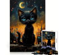 Puzzle da 1000 pezzi "Gatto al chiaro di luna" per adulti e ragazzi,ideale per il benessere mentale,il relax e la concentrazione,perfetto per un regalo speciale (38x52cm)