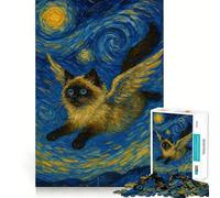 Puzzle da 1000 pezzi "Gatto alato in una notte stellata",gioco di abilità mentale,incastro stabile,parti che non si spostano,passatempo divertente per i lunghi weekend (38x52cm)