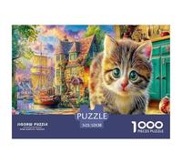 Puzzle da 1000 pezzi "Gatto alla finestra": Gatto soriano nella città vecchia per adulti e adolescenti, gioco educativo di decompressione, 52x38 cm/1000 pezzi