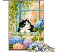 Puzzle da 1000 pezzi "Gatto alla finestra" per adulti e adolescenti, gioco stimolante e gioco per famiglie, regalo di compleanno, regali, decorazione da parete (26x38cm)