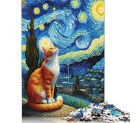 Puzzle da 1000 pezzi "Gatto arancione nella notte stellata", interessante soluzione per ridurre lo stress, ideale per bambini dai 12 anni in su, 1000 pezzi (75x50 cm)