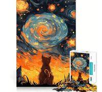 Puzzle da 1000 pezzi "Gatto Arancione Notte Stellata" per adulti, ideale per rafforzare la memoria e il legame familiare, con bordi netti, perfetto come regalo di compleanno (38x52cm)