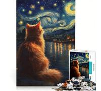 Puzzle da 1000 pezzi "Gatto arancione sotto una notte stellata" gioco rompicapo rilassante e stimolante per la mente ideale come regalo per tutta la famiglia 50x75cm