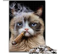 Puzzle da 1000 pezzi "Gatto arrabbiato con sigaro", adatto a partire dai 14 anni, ideale come regalo per tutta la famiglia (dimensioni 26x38cm)