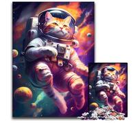 Puzzle da 1000 pezzi "Gatto astronauta nello spazio", per adulti, attività da fare a casa per feste, compleanni e serate di giochi in famiglia, 26x38cm/10,23x14,96 pollici.
