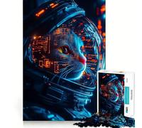 Puzzle da 1000 pezzi "Gatto Astronauta Visionario",gioco di sfida mentale,taglio di alta precisione,divertente sfida per il tempo di attesa (38x52cm)