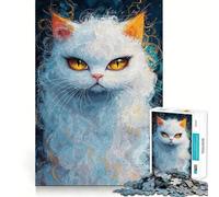 Puzzle da 1000 pezzi "Gatto bianco dagli occhi dorati" per adolescenti,divertente per stimolare la mente,con pezzi di dimensioni uniformi e precisi,ideale per attività di gruppo rilassanti al chiuso