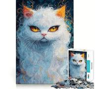Puzzle da 1000 pezzi "Gatto bianco dagli occhi dorati" per adolescenti,divertente per stimolare la mente,con pezzi di dimensioni uniformi e precisi,ideale per attività di gruppo rilassanti al chiuso
