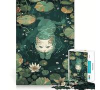 Puzzle da 1000 pezzi "Gatto bianco nel lago" per adulti,gioco di abilità mentale,taglio laser per un incastro perfetto,attività gratificante per le giornate di pioggia (50x75cm)