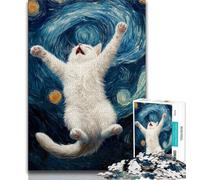 Puzzle da 1000 pezzi "Gatto bianco sotto il cielo notturno" per adulti e adolescenti, giocattolo educativo intellettuale decomprimente, regali di Babbo Natale segreto, 38x26cm