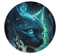 Puzzle da 1000 pezzi "Gatto blu da favola", puzzle rotondo da 1000 pezzi, ideale come decorazione fai da te e come regalo rompicapo (dimensioni 67,5x67,5 cm)