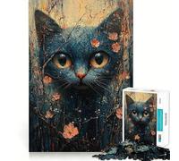 Puzzle da 1000 pezzi "Gatto blu in fiore" con incastri perfetti,attività di gioco intelligente,divertimento per il tempo libero,regalo di compleanno 50x75cm