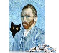 Puzzle da 1000 pezzi "Gatto carino con Van Gogh" per adulti, difficoltà alta, rafforza i rapporti tra i membri della famiglia (38x26 cm)