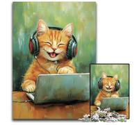 Puzzle da 1000 pezzi Gatto che ascolta musica Puzzle in legno Giochi Giocattoli Regalo, Migliora l'amore tra coppie per età 14+ 50X75CM