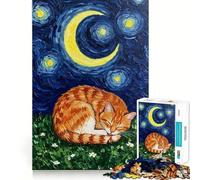 Puzzle da 1000 pezzi "Gatto che dorme sotto un cielo stellato" Taglio preciso Gioco di logica e pensiero Attività rilassante per compleanni (50x75cm)