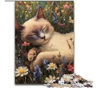 Puzzle da 1000 pezzi "Gatto che dorme tra i fiori" per adulti e adolescenti, antistress, per ammazzare il tempo durante le vacanze, per migliorare l'amore tra coppie (50x75cm)