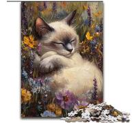 Puzzle da 1000 pezzi "Gatto che dorme tra i fiori" per adulti, rompicapo stimolante per adolescenti, perfetto come decorazione per la casa o come regalo (dimensioni 26x38cm)