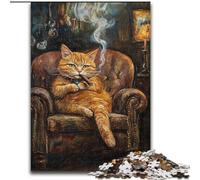 Puzzle da 1000 pezzi "Gatto che fuma" per adulti, regalo per alleviare lo stress, per trascorrere il tempo in casa, per migliorare l'amore tra coppie (50x75cm)